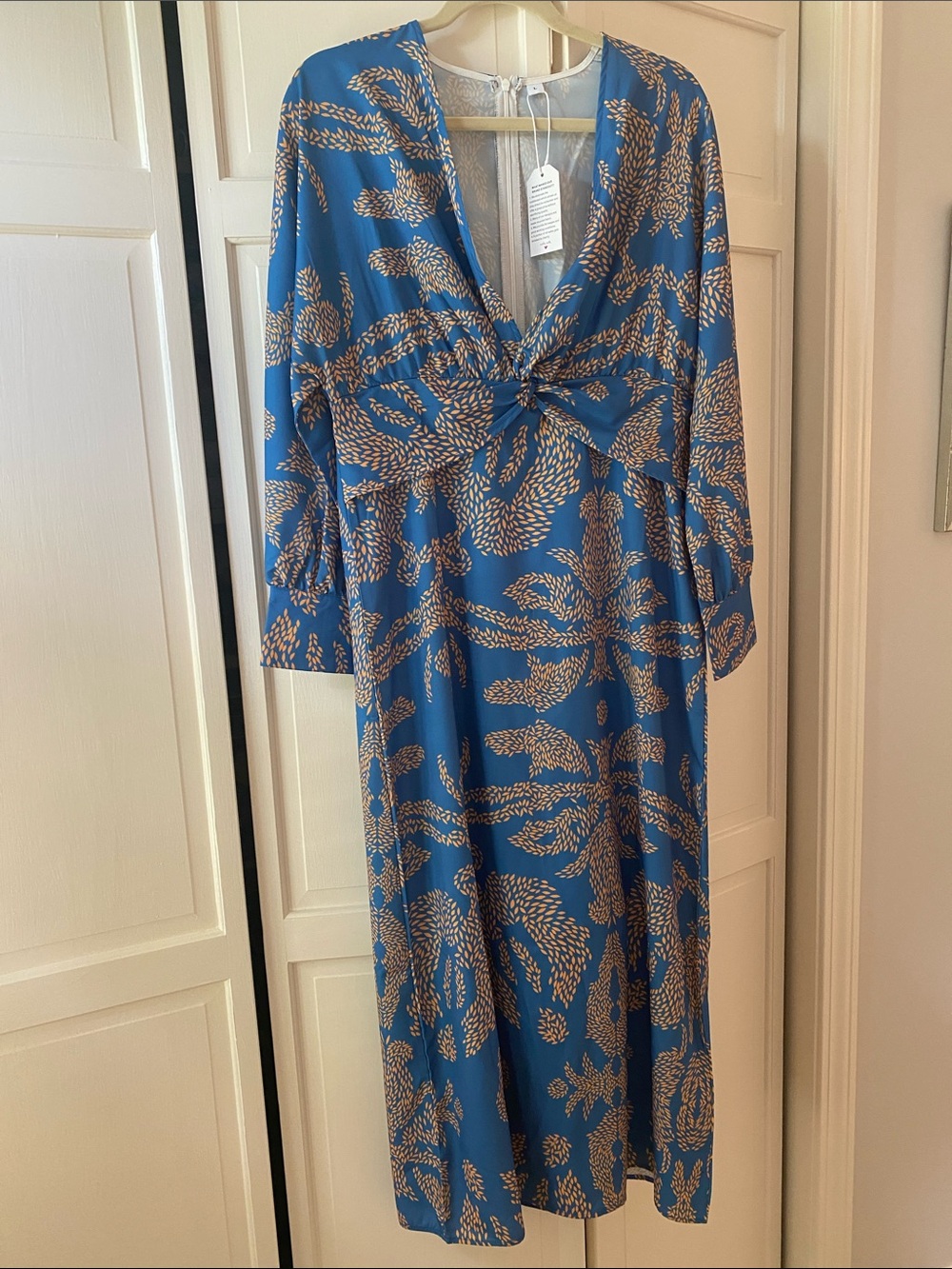 Blue Printed Knot-Front Women's Dress NWT